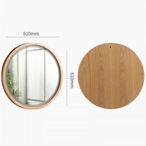 Hogar nórdico Simple redondo de madera maciza dormitorio montado en la pared LED lámpara inteligente baño tocador espejo 0027