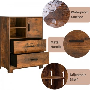 Floor-Standing Rustic Brown 2 Drawers 1 Door Storage Cabinet 0492
