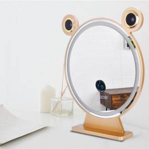 Cermin solek bulat HD bilik tidur desktop desktop dengan cermin solek cahaya yang dipimpin