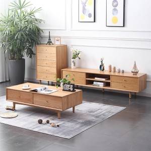 Čajový stolík z masívneho dreva so štyrmi zásuvkami Nábytok do obývačky#Side Table 0001