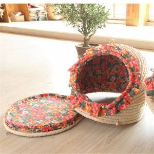 Breathable and Warm Straw Pet Bed for All Seasons 0250