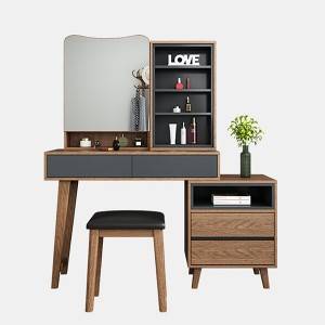 Tafole ea Nordic Plate Dressing Table and Stool Combination Bedroom Dressing Table Ins Style e Bonolo ea Multifunctional Dressing Table Storage Dressing Table 0004