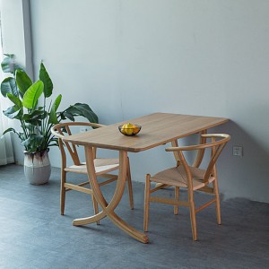 Mesa de jantar de perna redonda de madeira maciça retangular para restaurante nórdico moderno 0290