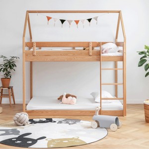 Severská celodřevěná dětská postel S výška a dítě-matka Moderní minimalistická dvouvrstvá patrová postel z bílého dubu 0020