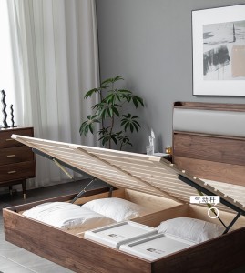 उत्तर अमेरिकी कालो अखरोट ठोस काठ नॉर्डिक आधुनिक मिनिमलिस्ट क्याबिनेट भण्डारण मास्टर बेडरूम डबल बेड 0002