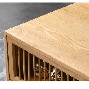 Tavolinë kafeje nga druri i ngurtë Nordic Simple Oak, Mobilje të dhomës së ndenjes për apartament të vogël#0009