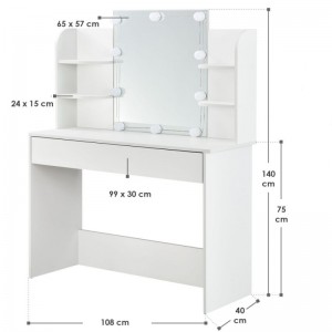 Білий туалетний столик з дзеркалом і ящиками 0621