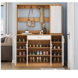 Shoe cabinet, wardrobe cabinet with hanger, integrated household multifunctional entrance with mirror, large capacity entrance hall cabinet