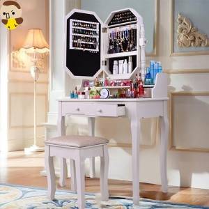 Pehelyasztal modern egyszerű tömörfa fésülködőasztal asztal és zsámoly kombinációja hálószoba kis lakás sminktükör