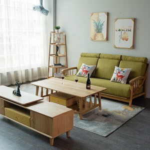I-Nordic Living Room Solid Wood Single Double Triple Corner Combination Sofa 0285