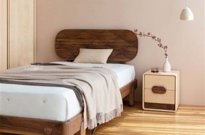Nordic Mige Astigar gogorra Intxaur beltza Guztia egur trinkoa Simple Ins Furniture Bed 0016