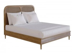 Nordic Retro Middle Age Furniture Heightened Teak Cherry Wood Black Walnut Log Rattan High Customized Bed 0012