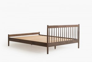 Krevat dopio e dhomës së gjumit të stilit nordik Mbështetës i shpinës së zezë prej druri të ngurtë 0001