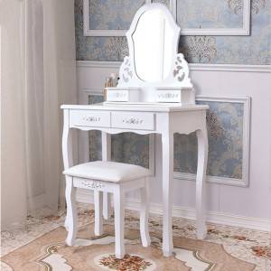 Tualetinis staliukas Modernus paprastas medžio masyvo tualetinio staliuko staliukas ir taburetės derinys miegamojo nedidelio buto kosmetinis veidrodis