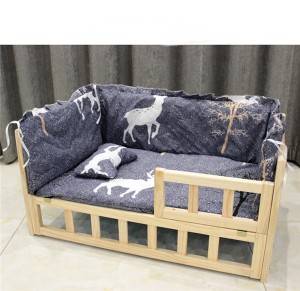 Aukštos kokybės šunų veislyno medžio masyvo rėmo lova 0214