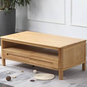 Mesa de centro minimalista moderna de madeira maciza de carballo branco # Mesa de té 0008
