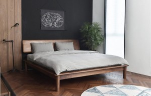 Tatami de madera de cerezo Balnut negro para dormitorio principal, muebles nórdicos japoneses de madera maciza, cama doble 0022