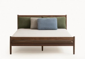Nordic Style Master Bedroom Swarte Walnut Backrest Massyf hout dûbele bêd 0001