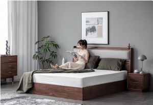 Північноамериканський чорний горіх із твердої деревини Nordic Modern Minimalistic Cabinet Storage Master Bedroom Double Bed 0002