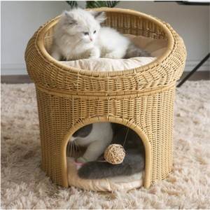 بستر حیوانات خانگی چهارفصل بافته شده دو لایه بستر گربه ویلای نیمه بسته بستر گربه حصیری
