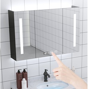 Armoire de salle de bain en bois massif intelligente Armoire de lavabo nordique Vanité de salle de bain du sol au plafond # 0130