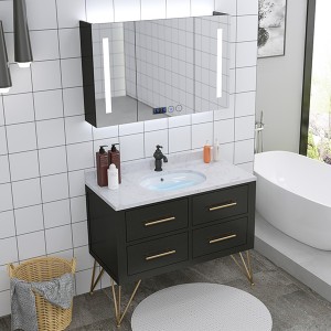 Έξυπνο ντουλάπι μπάνιου από μασίφ ξύλο Σκανδιναβικό ντουλάπι νιπτήρα από το δάπεδο μέχρι την οροφή Ντουλάπα μπάνιου #0130