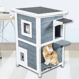 Wooden Deluxe Elevated Cat House with Porch and Balcony