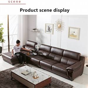 Perabot ruang tamu sofa bingkai kayu pepejal moden kulit 0209