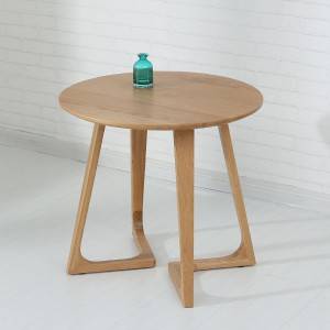 Едноставна секојдневна тркалезна маса со ногарки, мини странична маса од цврсто дрво# Маса за чај 0011