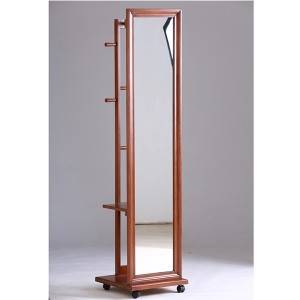 Percha rotativa de madeira maciza con mobles de espello de vestidor