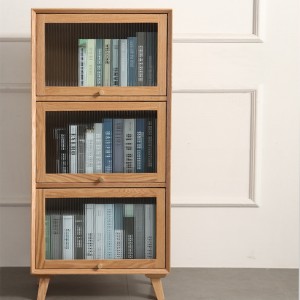 Malo Osungiramo Pansi a Nordic Solid Wood okhala ndi Galasi Door Bookshelf Japanese Style Combined Display Cabinet 0032
