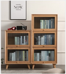 Malo Osungiramo Pansi a Nordic Solid Wood okhala ndi Galasi Door Bookshelf Japanese Style Combined Display Cabinet 0032