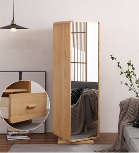 Solid Wood Multifunctional Dressing Storage Cabinet Fitting Pambahay na Imbakan ng Alahas Na Naiikot na Full-Body Floor Mirror 0031