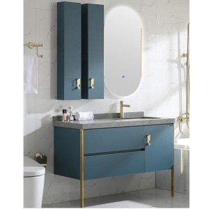 Rockboard Light Luxury Golden Moderno Bagno Mobile da bagno Vanity Sink Lavabo Mobiletto da bagno Smart Mirror Cabinet # 0156