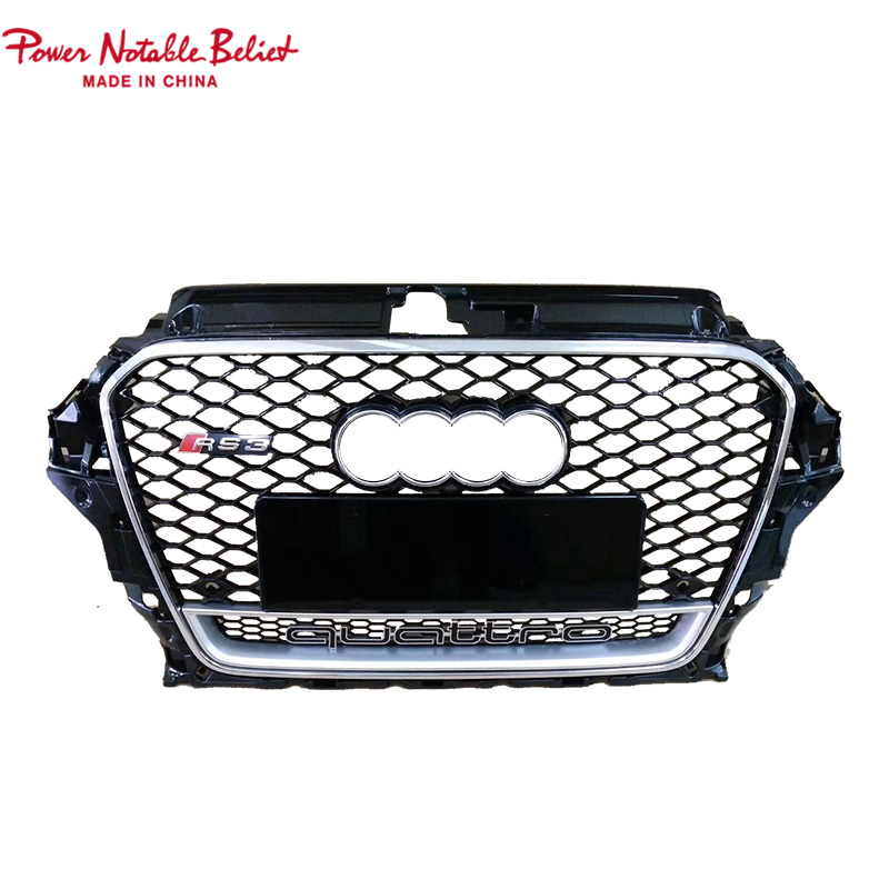 Gril S3 RS3 Ar gyfer Audi A3 S3 8V RS3 Quattro Hex rhwyll Front Bumper Hood Grille