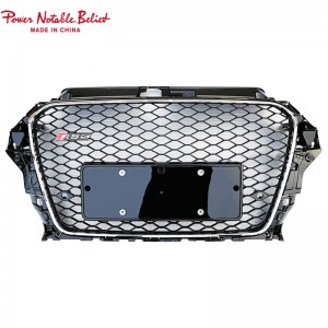 Grill S3 RS3 барои Audi A3 S3 8V RS3 Quattro Hex Mesh Grille Бампер Ҳуд