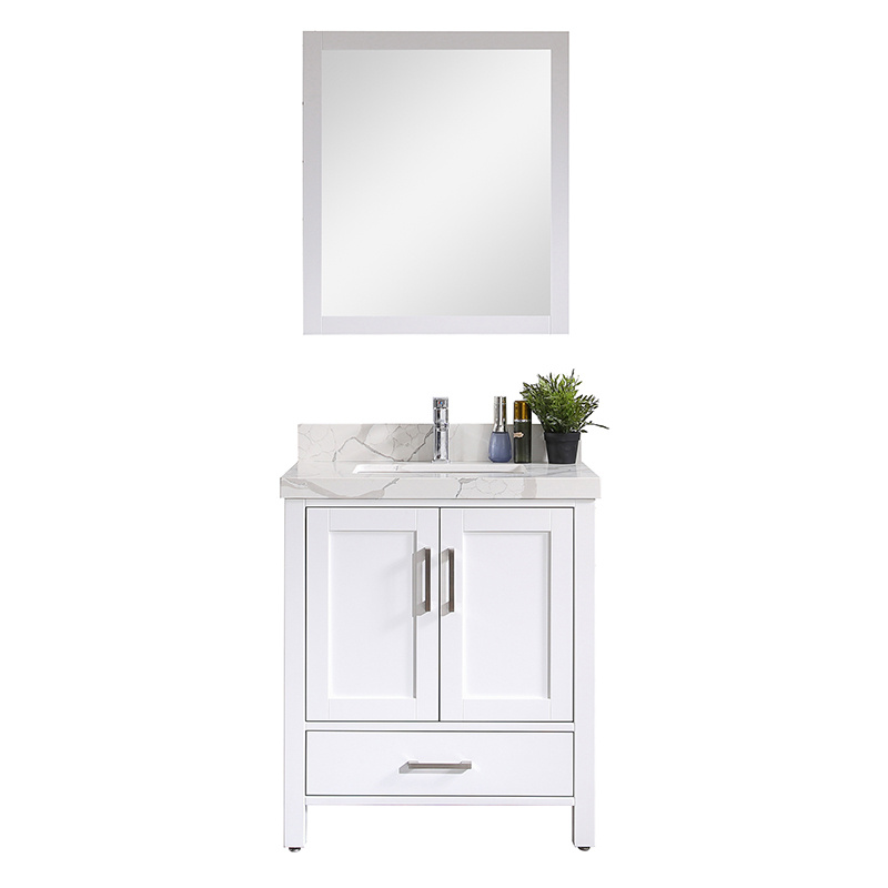 Quartz Countertop ဖြင့် 30 လက်မ Solid Wood Bathroom Vanity