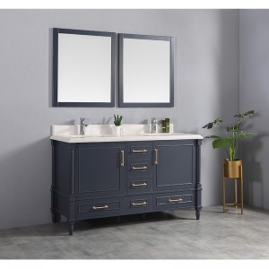 60inch Navy Blue Solid Wood Bathroom Vanity Nickel Brushed Handle