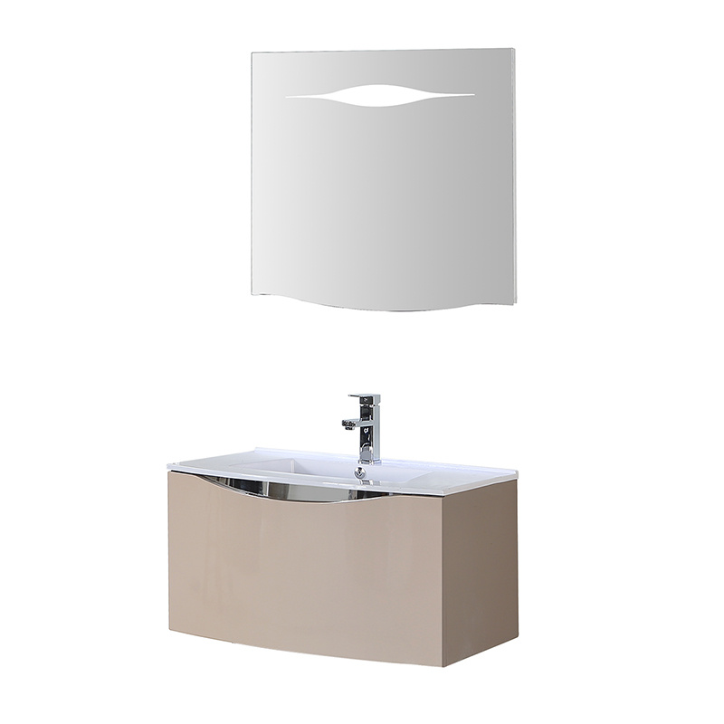 Armoire de salle de bain moderne en PVC avec grand tiroir et miroir à led