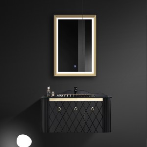 Classic Pvc Bathroom Cabinet With Black Color And Glass Countertop