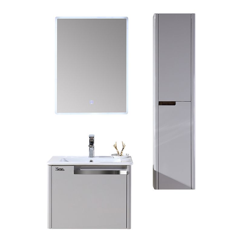 Grey Modern PVC Bathroom Cabinet With Basin And Side Cabinet