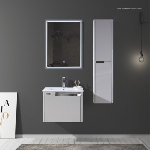 Grey Modern PVC Bathroom Cabinet With Basin And Side Cabinet