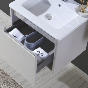 洗面器および側面のキャビネットが付いている灰色の現代ポリ塩化ビニールの浴室用キャビネット