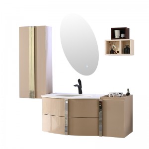 Moderní PVC koupelnová skříňka v khaki barvě s oválným LED zrcadlem