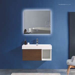 Szafka łazienkowa Moden z dużą umywalką i drewnianymi drzwiami