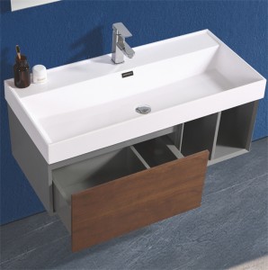 Mueble de baño de PVC moderno con lavabo grande y puerta de madera