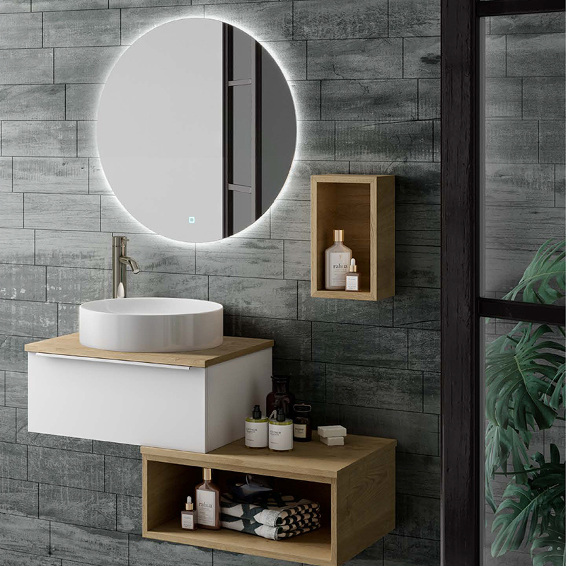 Modern Bathroom Double Cabinet With Wood Grain Color