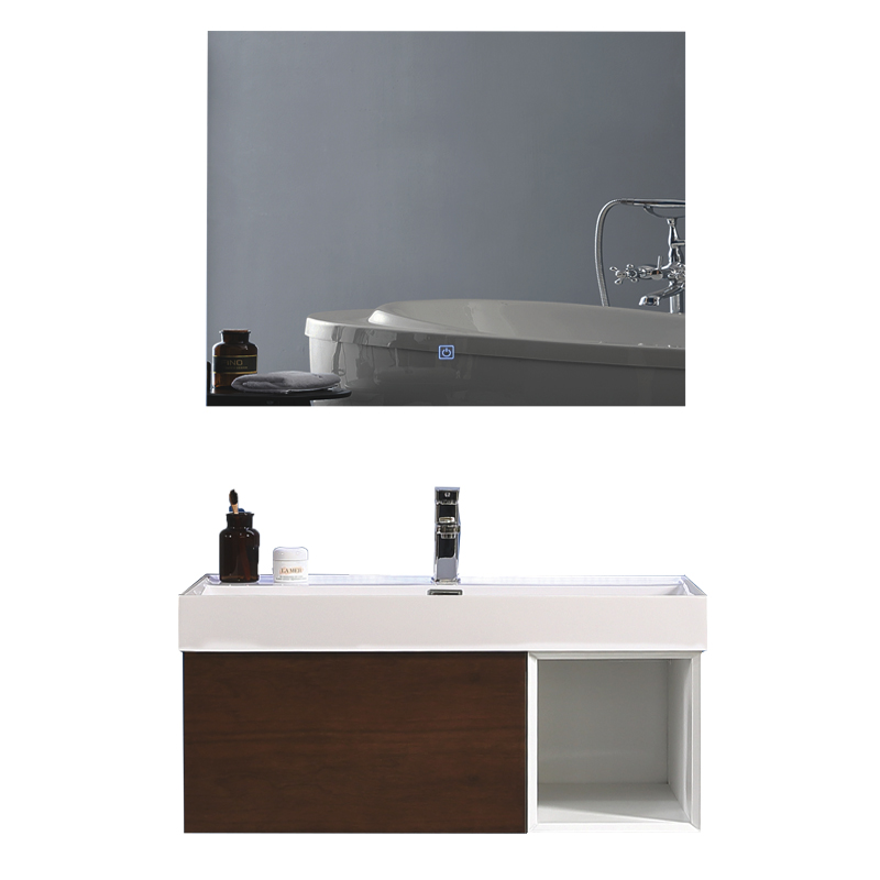 Modernong PVC Bathroom Cabinet na May Kulay ng Wood Grain na Pinto