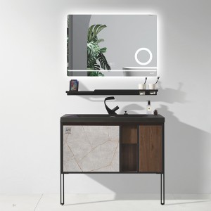 Modern Plywood Bathroom Cabinet With Marble Wood Grain Color Drawer Mobile Phone Holder