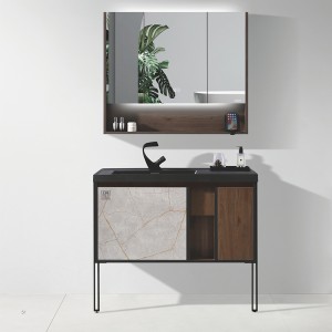 Modernong Plywood Bathroom Cabinet Uban sa Wood Grain Color Door Ug Drawer
